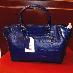 Passage blue crocodile  and snakeskin pattern genuine leather tote